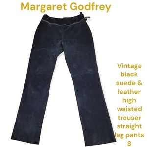 Vintage Margaret Godfrey suede leather high waisted black trousers women's 8